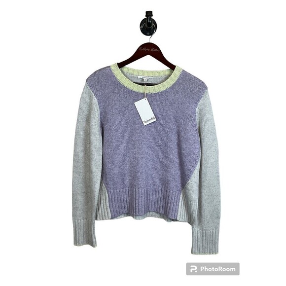 New Splendid Mally Purple Gray Green Colorblock M Sweater Cropped Cozy Comfy Top - Picture 1 of 12